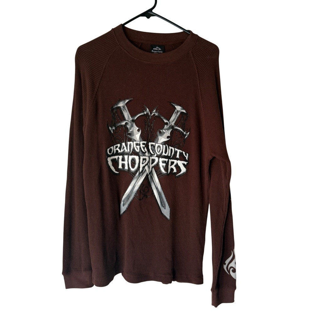 Orange County Choppers Vintage Y2k‎ Thermal Shirt Mens M Brown Grunge Biker